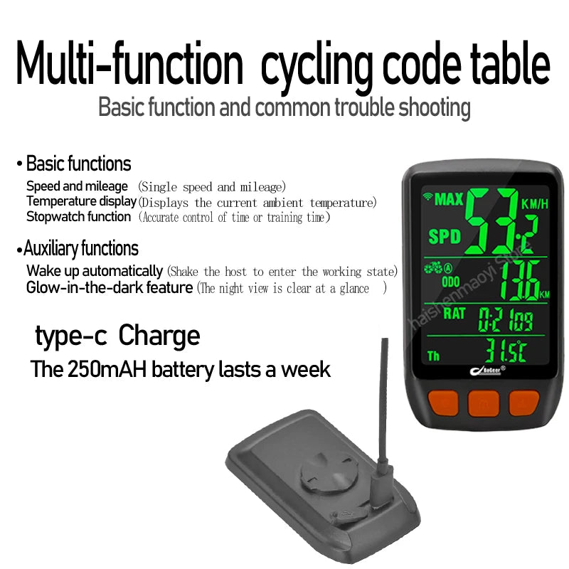 BOGEER Wireless Bike Speedometer Backlight USB Rechargeable Bike Cycling Computer Bicycle Speed Meter Odometer Bicycle Computer