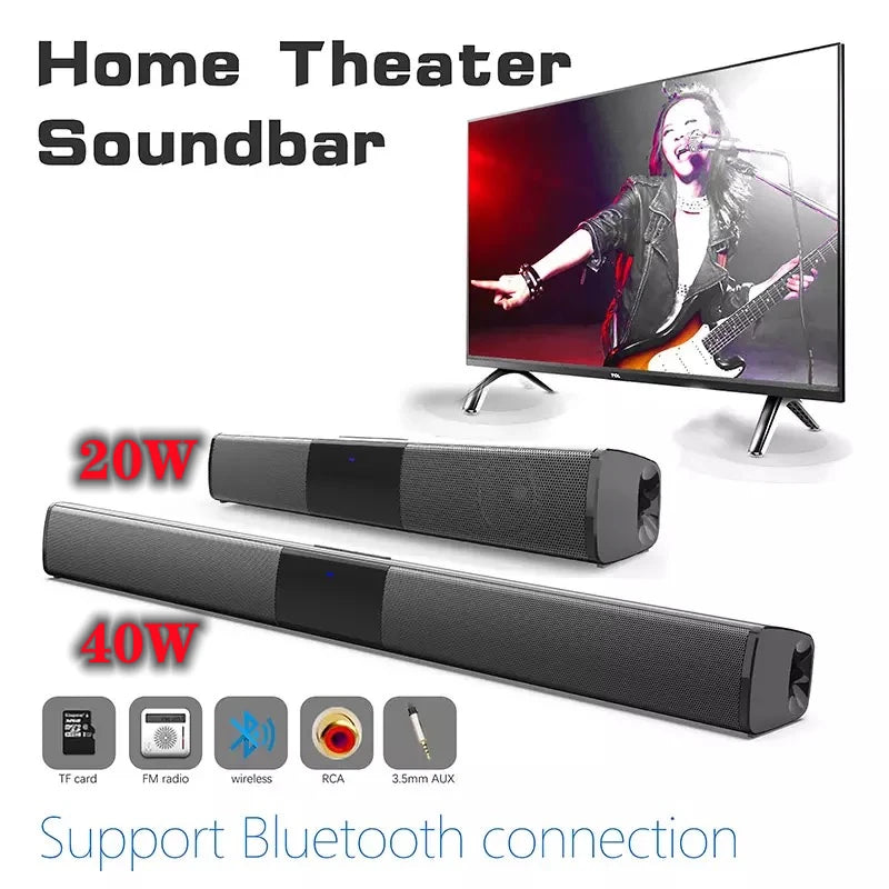 40W Soundbar TV Portable Bluetooth-compatible Speaker Sound bar Wireless Column Home Theater Sound System RCA AUX For TV PC