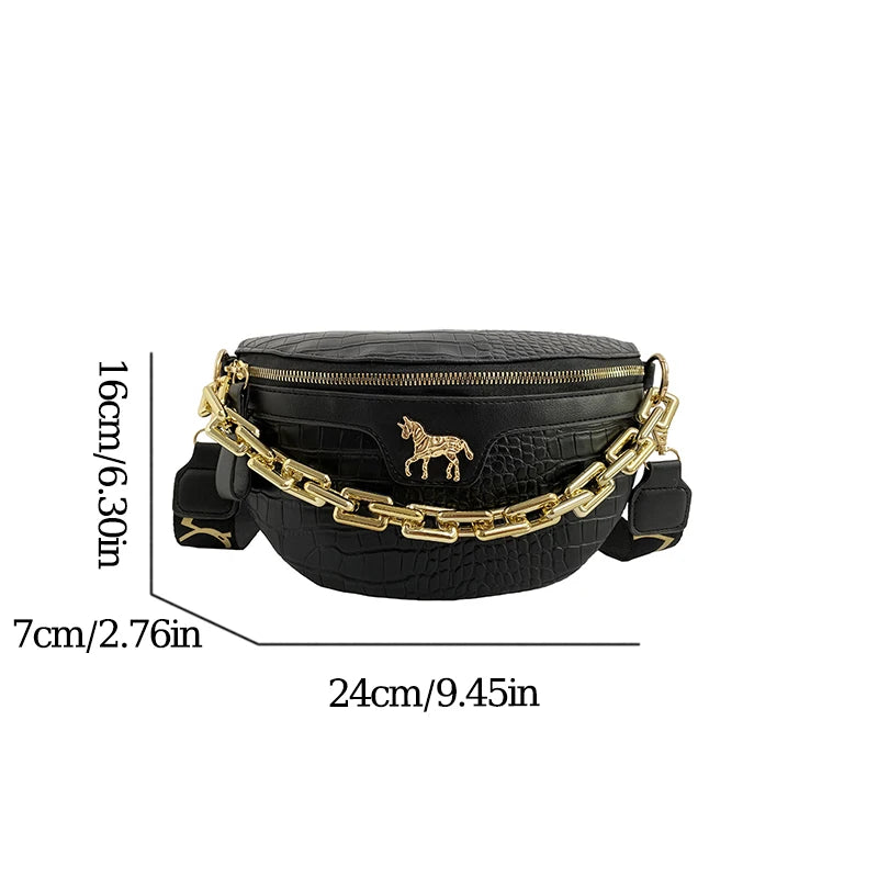 Fashionable Luxury Niche PU Leather Crocodile Pattern Single Chain Zipper WOMEN'S Waist Bag for Commuting