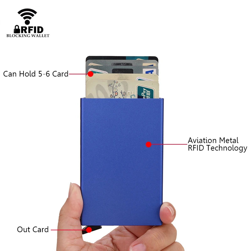 Rfid Smart Wallet Card Holder Metal Thin Slim Men Women Wallets Pop Up Minimalist Wallet Small Black Purse Vallet Walets for Men