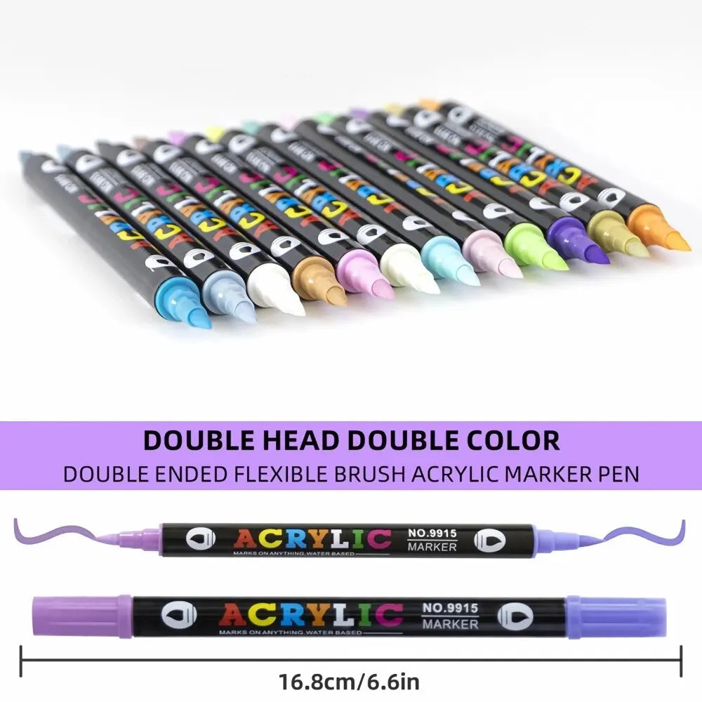 Double Headed Different Color Acrylic Marker Pen, Color Art Graffiti Pen, Waterproof, Opaque, Water-Based Soft Headed Pen