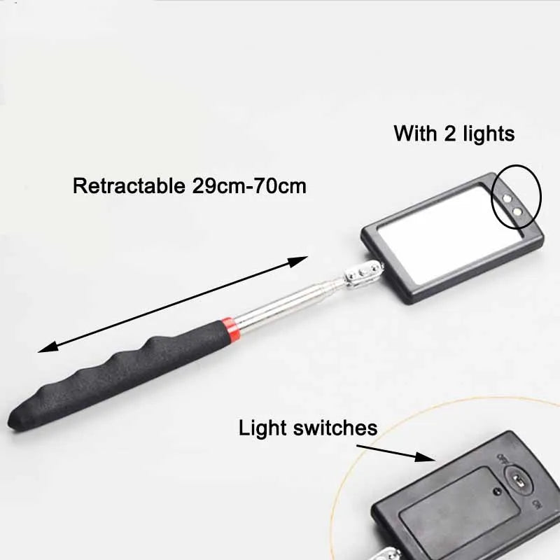 360° Inspection Mirror LED Light Telescoping Mirrors Extend Mechanic Tools Inspection Mirror Telescopic Handle Repairing Tools