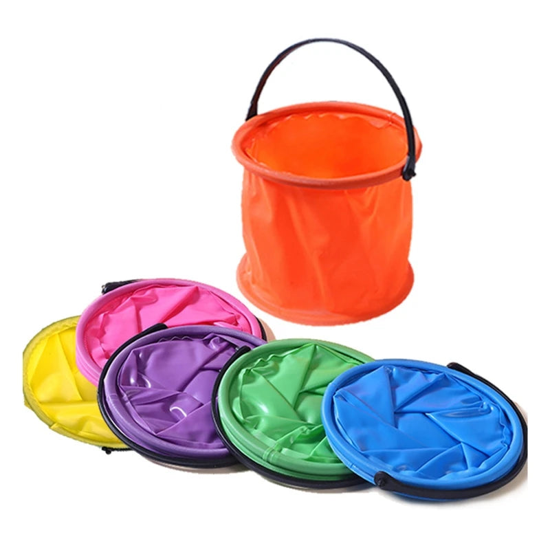 12x14cm Collapsible Sand Bucket Portable Garden Tool Bucket Sand Beach Water Fight Activity Game Toy for Family Kids Easy Carry