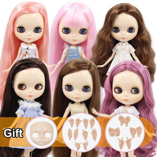 دمية ICY DBS Blyth مقاس 1/6 BJD ذات جسم مفصلي عاري مخصص مع بشرة بيضاء ووجه لامع وخلفية زرقاء هي هدية للبنات ذات وجه غير لامع، لعبة