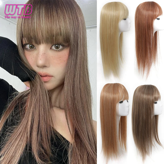 Synthetic Topper Clip In Hair Extensions with Bangs for Women Increase The Amount Of Hair On The Top Of The Head Cover The White