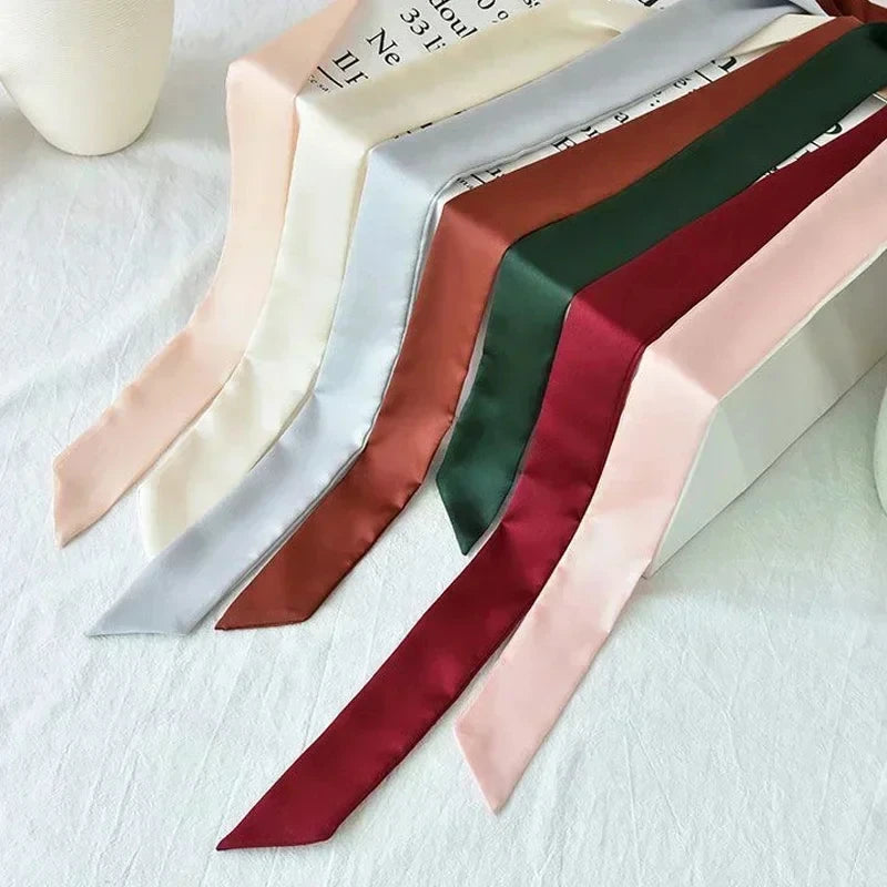 5X190CM النساء وشاح طويل ضيق بلون الشيفون الحرير المطاط الأحمر التعادل حقيبة سوداء الشريط Headbands المختنق غاسل