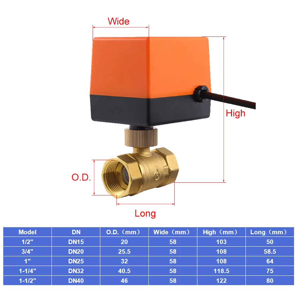 1/2" 3/4" 1" Brass 2-way Motorized Ball Valve DN15/DN20/DN25 Three-Wire two-control Electric Solenoid Valve 220V AC 12V DC