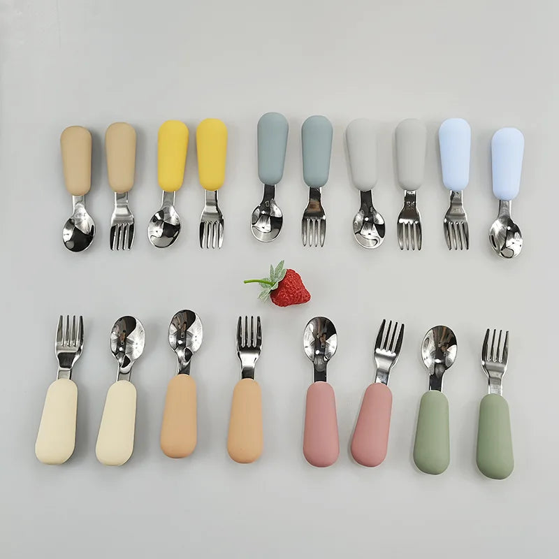 Baby Gadgets Tableware Set Children Utensil Stainless Steel Toddler Dinnerware Cutlery Cartoon Infant Food Feeding Spoon Fork