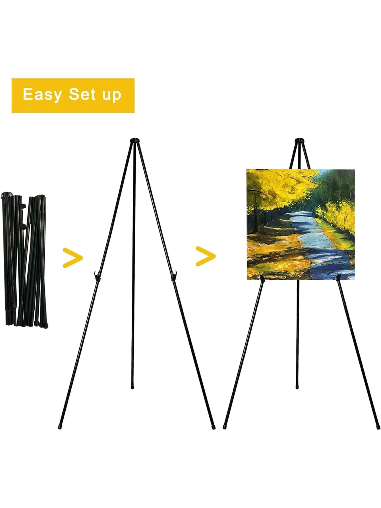 Bview Art High Steel Easy Folding Display Easel - Quick Set-Up, Instantly Collapses, Adjustable Height Display Holders