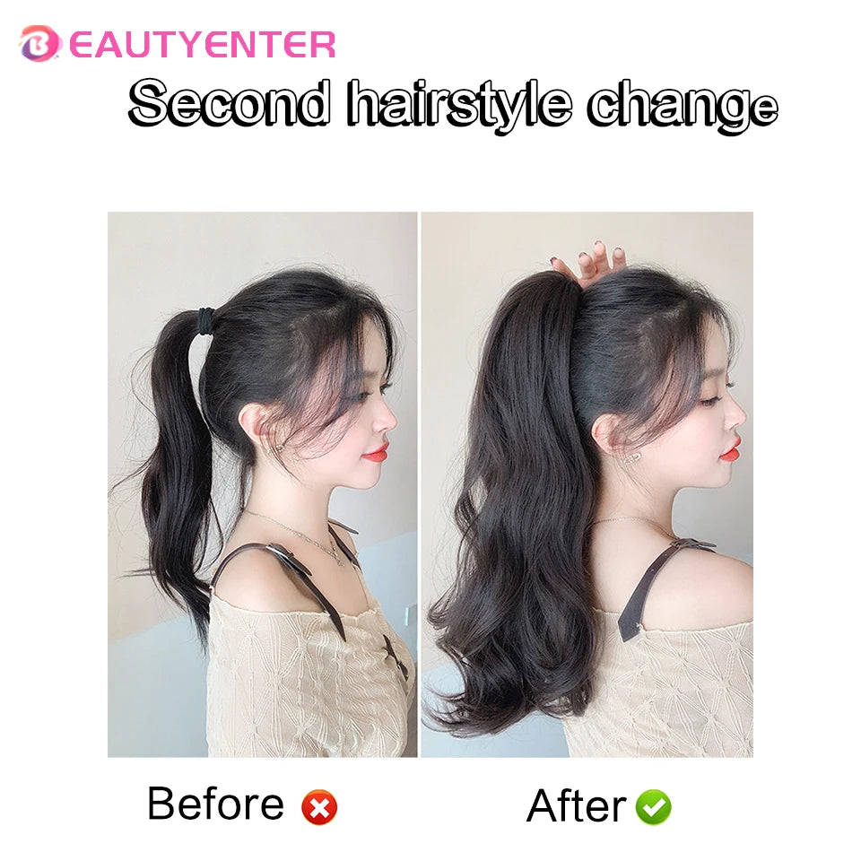 رباط شعر اصطناعي طويل مجعد من BEAUTYENTER مع مشبك انتزاع شعر مستعار ذيل حصان شعر مجعد ذيل حصان كاذب شعر رقيق يمكن مضفره