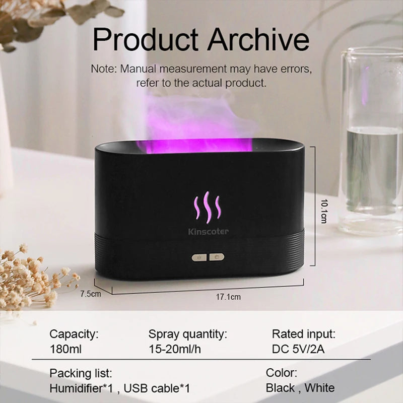 Kinscoter Aroma Diffuser Увлажнитель воздуха Ультразвуковой генератор холодного тумана Fogger Светодиодная лампа с эфирным маслом и пламенем Дифузор