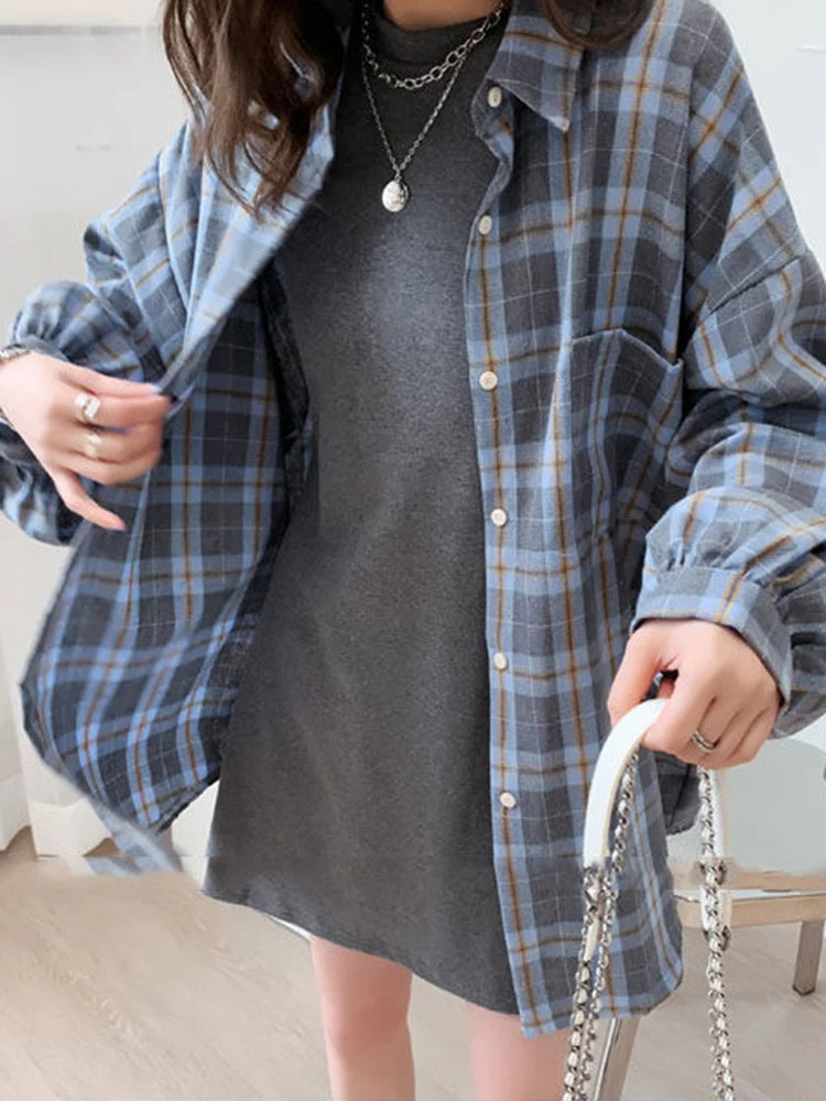 JMPRS Fashion Plaid Women Shirt Fashion Korean Oversize Tops Harajuku Daily All-match Long Sleeve Chic Female Yellow Shirts New