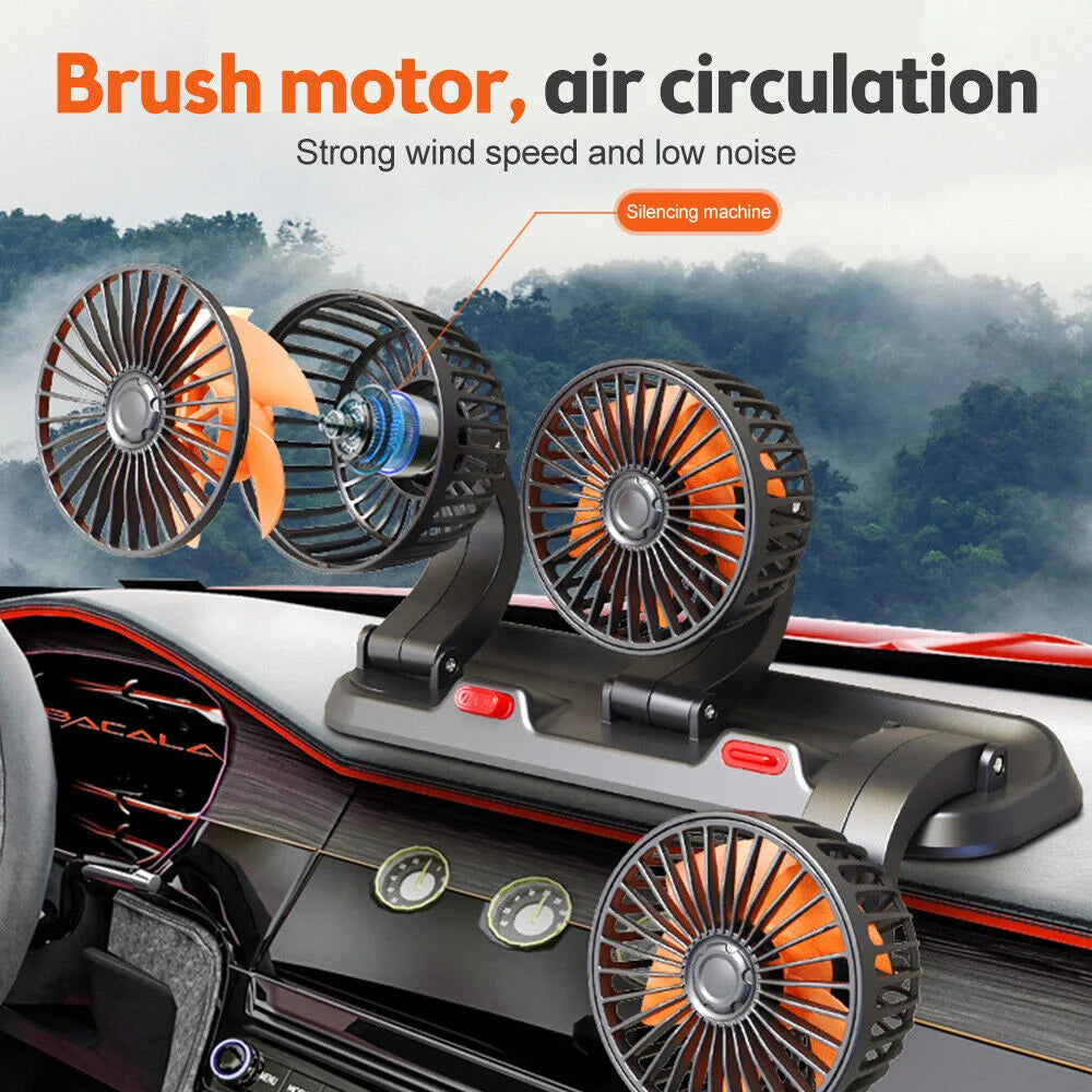 Car Fan 360° Adjustable 3 Head Air Fan Automotive Electric Fan USB/12V/24V Fan 2 Speeds Car Silent Fan For Home Desk Office&Car