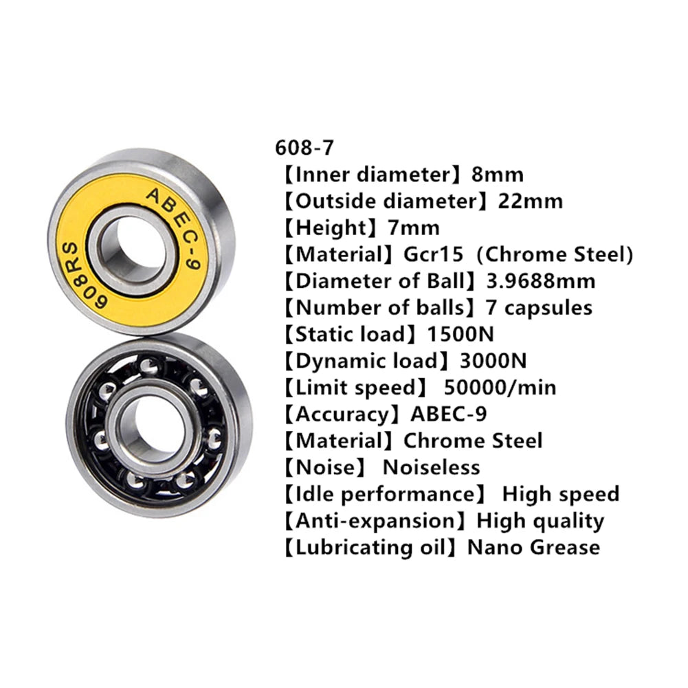 محامل كروية محكمة الغلق من الفولاذ ABEC-7/ABEC-9 608 لعجلات التزلج مقاس 8x22x7 مم محامل ألواح التزلج ملحقات السكوتر