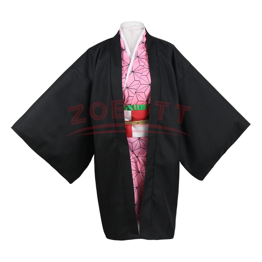 Anime Demon Slayer Nezuko Cosplay Costume Kimono Kimetsu No Yaiba Kamado Nezuko Costume Wig Womens Girls Kimono Uniform Clothes