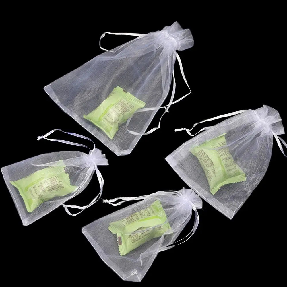 25PCS Drawable Party Supply Christmas Favor Jewelry Packing White Pouches Drawstring Pocket Organza Gauze Sachet Gift Bags