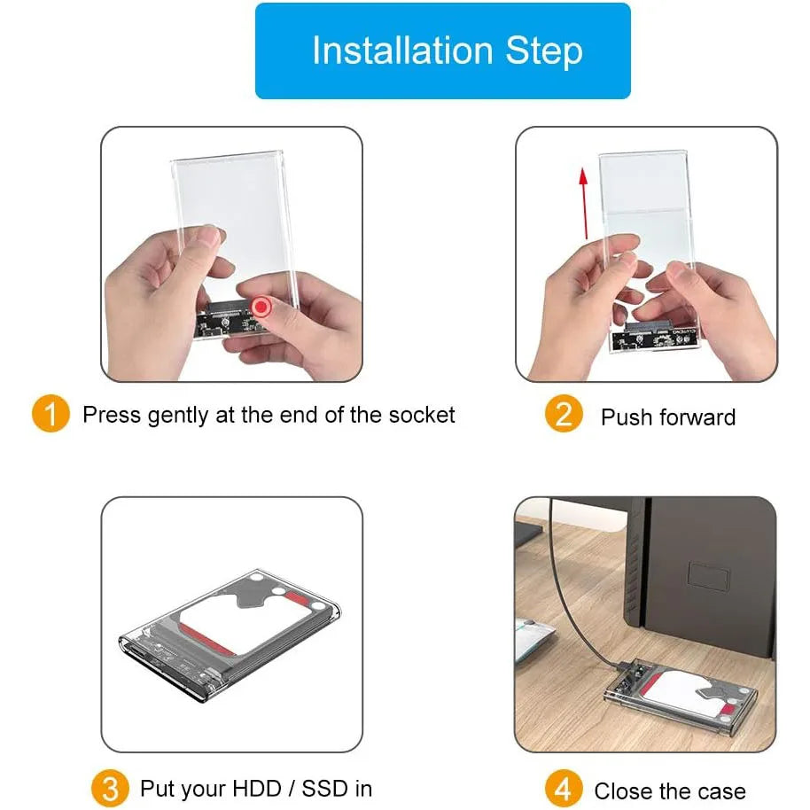 علبة محرك أقراص صلبة خارجية USB 3.0 مقاس 2.5 بوصة SATA إلى USB3.0 UASP شفافة محمولة لمحرك الأقراص الصلبة سعة 2 تيرابايت بدون أدوات