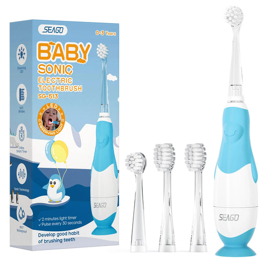 Seago Kids Electric Toothbrush Sonic Toothbrush with Observing Light Replaceable Brush Head Child Cartoon Smart Timer Waterproof