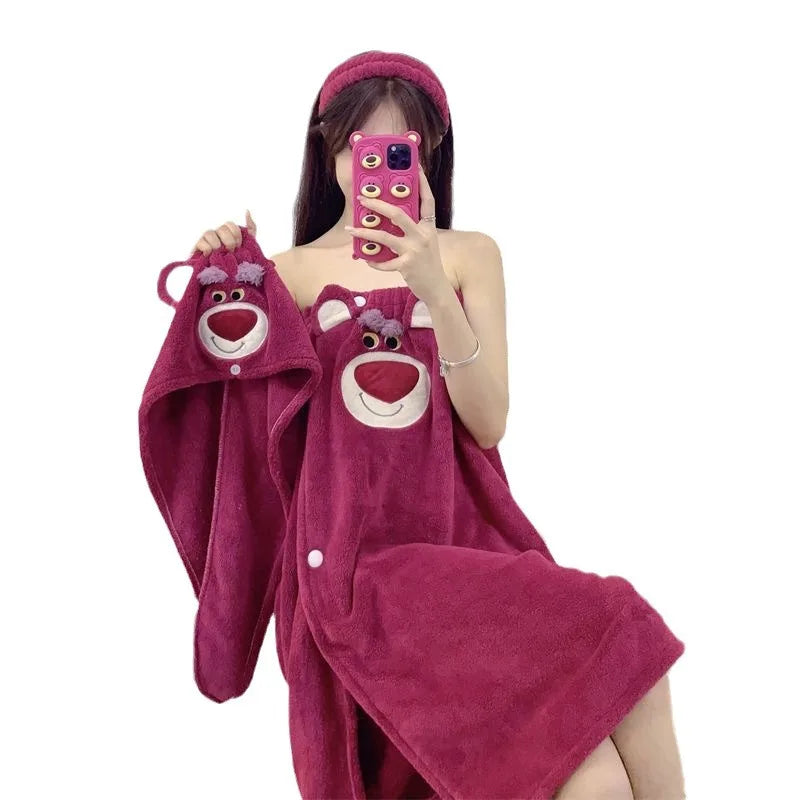 Sanrio Kuromi Bath Towel Can be Worn Wrapped in a Water Absorbing Bathrobe Dry Hair Cap Hair Band Large Towel Cartoon Bath Skirt