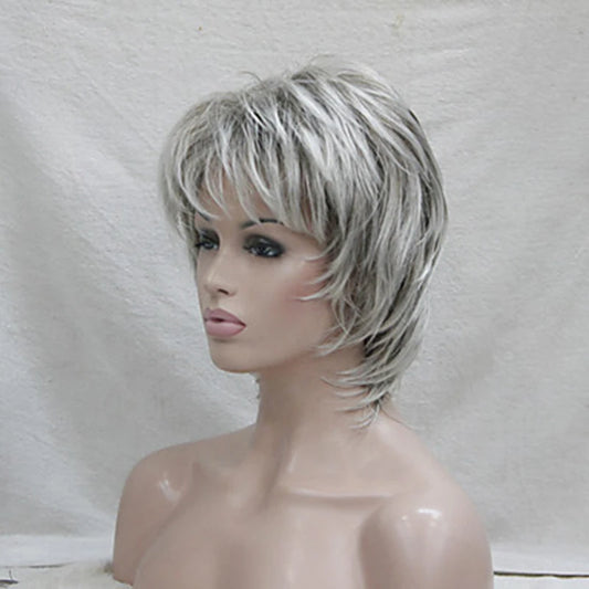 HAIRJOY Synthetic Hair Wig Curly  Pixie Cut  Layered Haircut  With Bangs  Highlighted  Balayage  Gray Wig