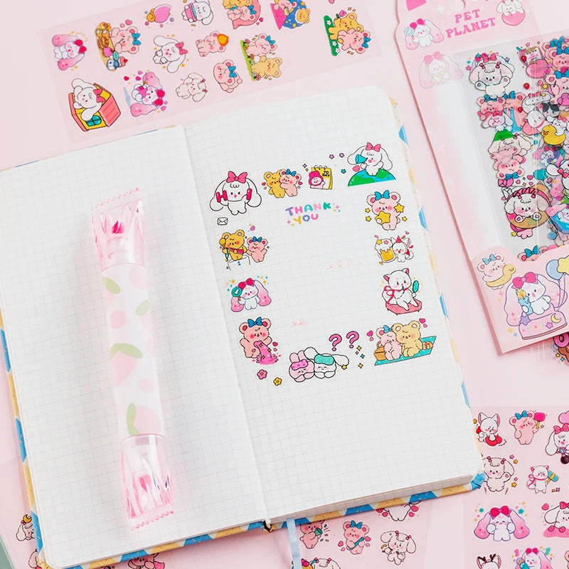 150PCS+ Card Kawaii Scrapbooking Bicycle Decals Gift Frog Students Cartoon Stationery PET Diary Stickers Notebook Cute Girls