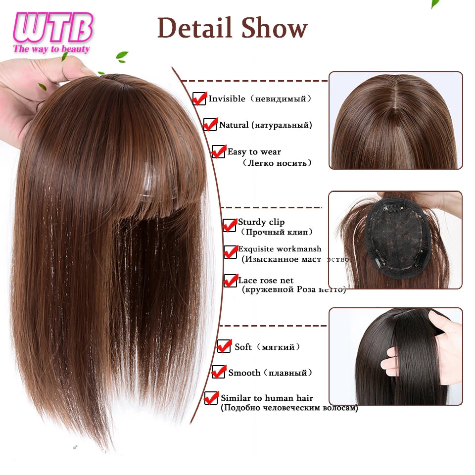 Synthetic Topper Clip In Hair Extensions with Bangs for Women Increase The Amount Of Hair On The Top Of The Head Cover The White