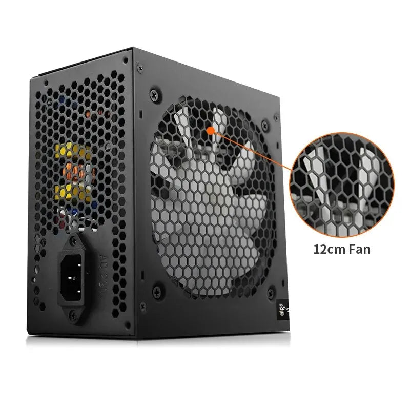 Aigo AK 700W PC PSU Power Supply Unit Black Gaming Quiet 120mm RGB Fan 24pin 12V ATX Desktop Computer Power Supply for BTC