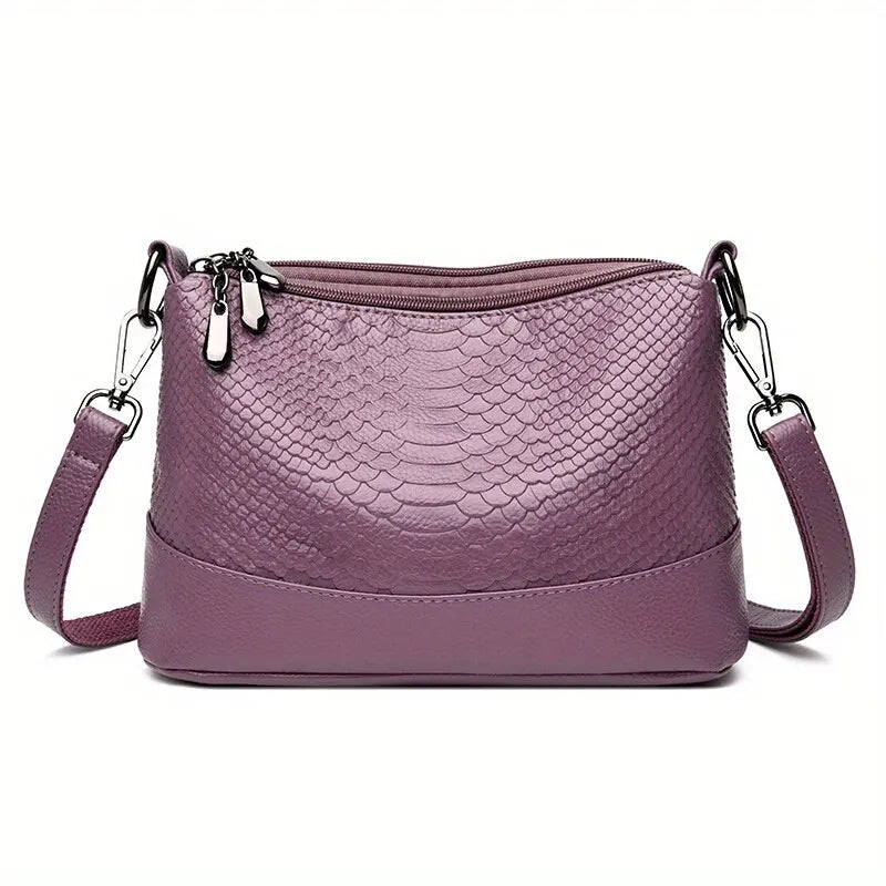 Crocodile Pattern Crossbody Bag Fashion PU Leather Shoulder Bag Gift for Women's Multi Zipper Purse Cross Body Bag Daily Use