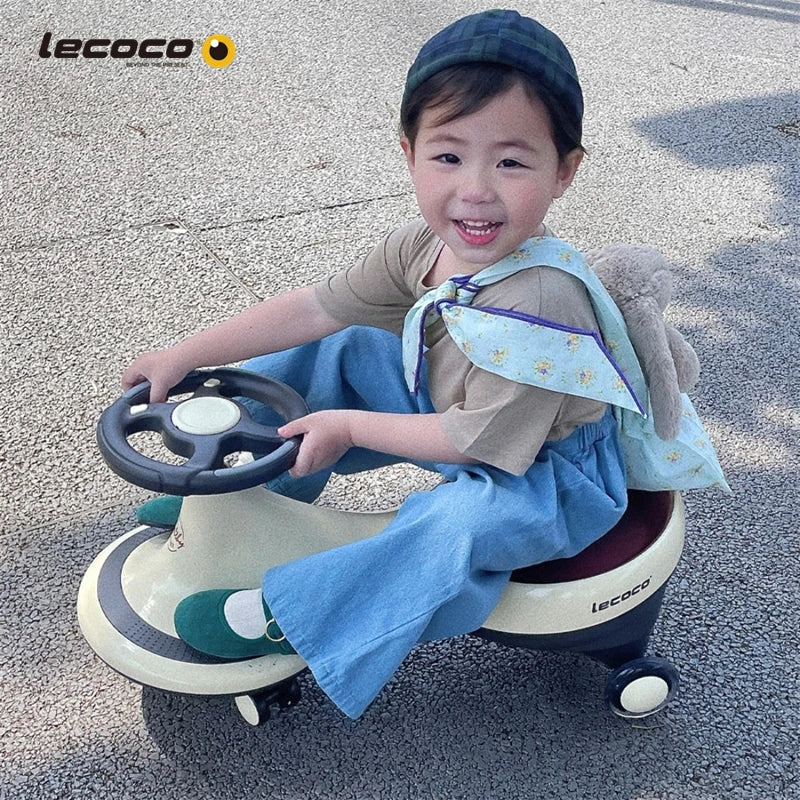 Lecoco Kids Twist Car Wiggle Car Twist Swing Car Baby Scooter Anti Rollover Tricycle Outdoor Eating Toy Mute Walker Wheel