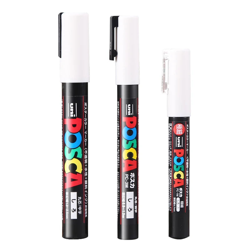 Uni Posca White Markers,Acrylic Waterproof permanente Paint Pen PC-1M 3M 5M POP Poster Advertising Art Supplies posca marcadores