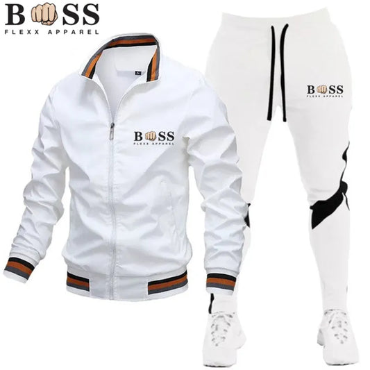 BSS FLEXX APPAREL 2024 بدلات رياضية للرجال أطقم سويت شيرت + بنطلون رياضي بدلة رياضية بسحاب وياقة واقفة بدلة رياضية للركض واللياقة البدنية