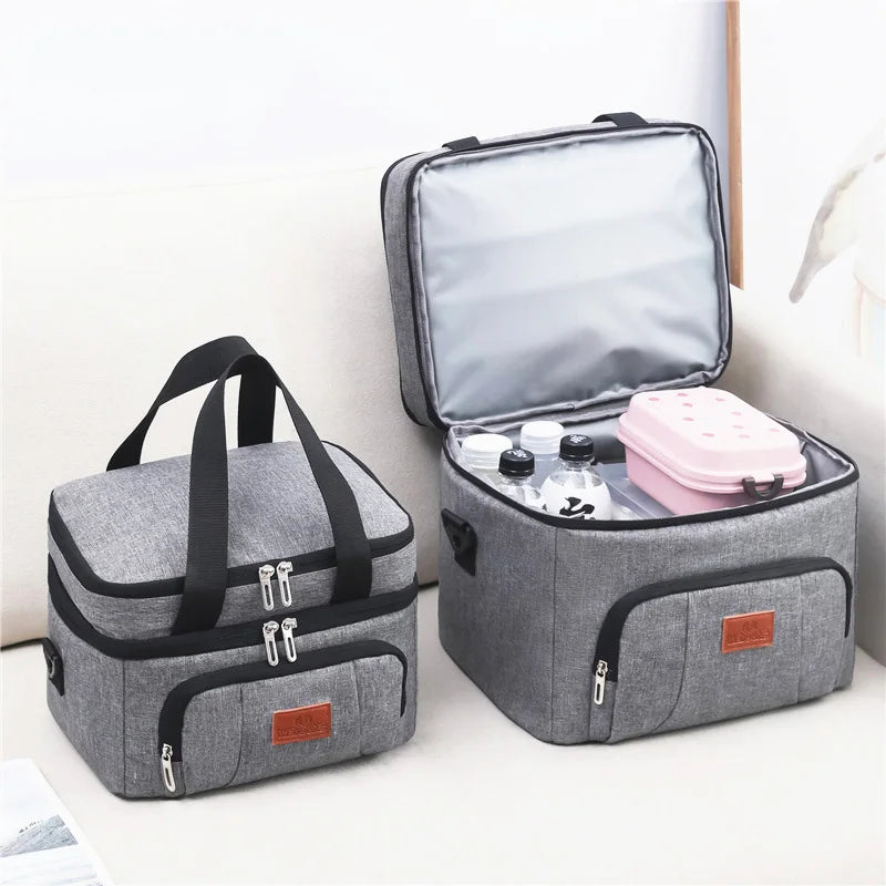 Multifunctional Double Layers Tote Cooler Lunch Bags for Women Men Large Capacity Travel Picnic Lunch Box with Shoulder Strap