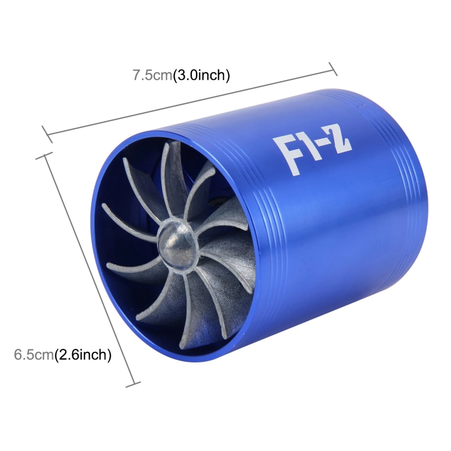 F1-Z Car Stainless Supercharger Dual Double Turbine Air Intake Fuel Saver Turbo Turboing Charger Fan Set kit, Size 7.5*6.5*6.5cm