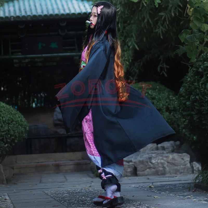 Аниме Demon Slayer Nezuko Косплей Костюм Кимоно Kimetsu No Yaiba Kamado Nezuko Костюм Парик Женский Девушки Кимоно Униформа Одежда