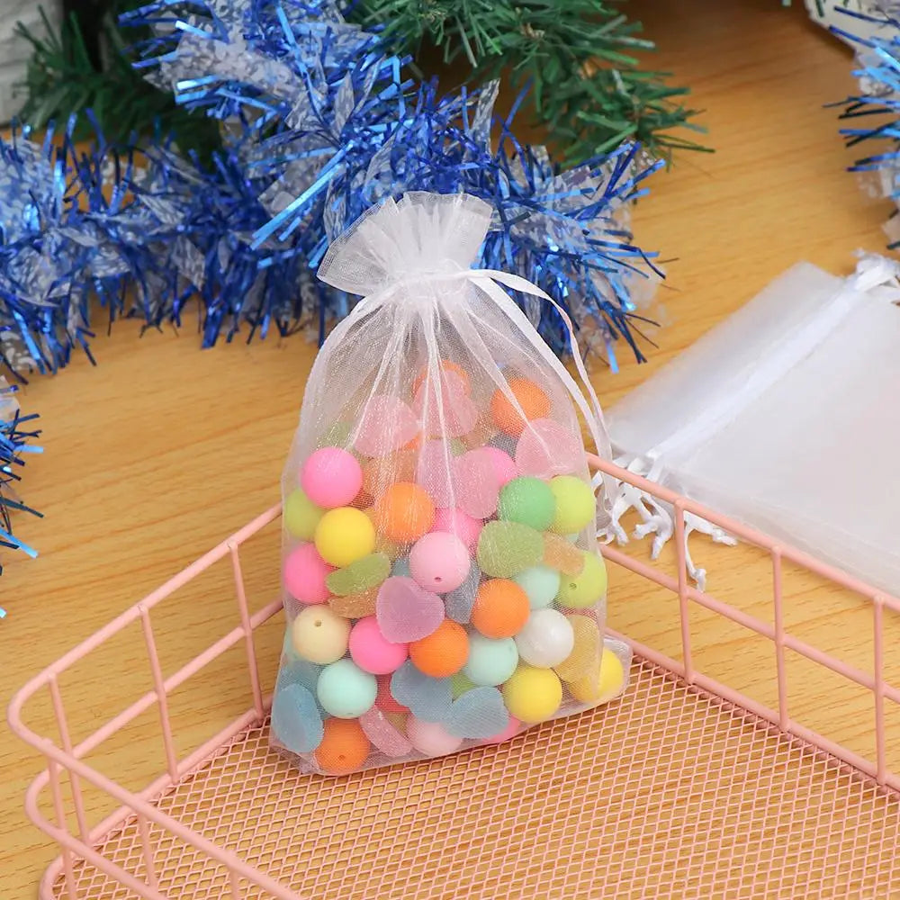 25PCS Drawable Party Supply Christmas Favor Jewelry Packing White Pouches Drawstring Pocket Organza Gauze Sachet Gift Bags