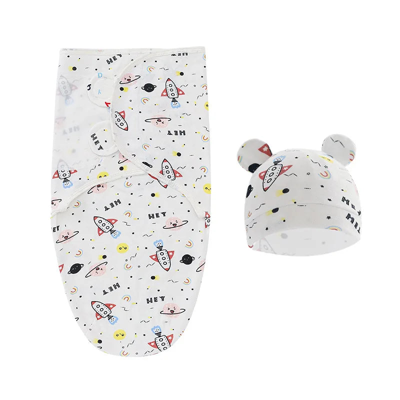 Muslin Newborn Sleeping Bag Hat Set Cotton Baby Swaddle Blanket Wrap Adjustable New Born Sleep Sack Infant Sleepwear 0-6M