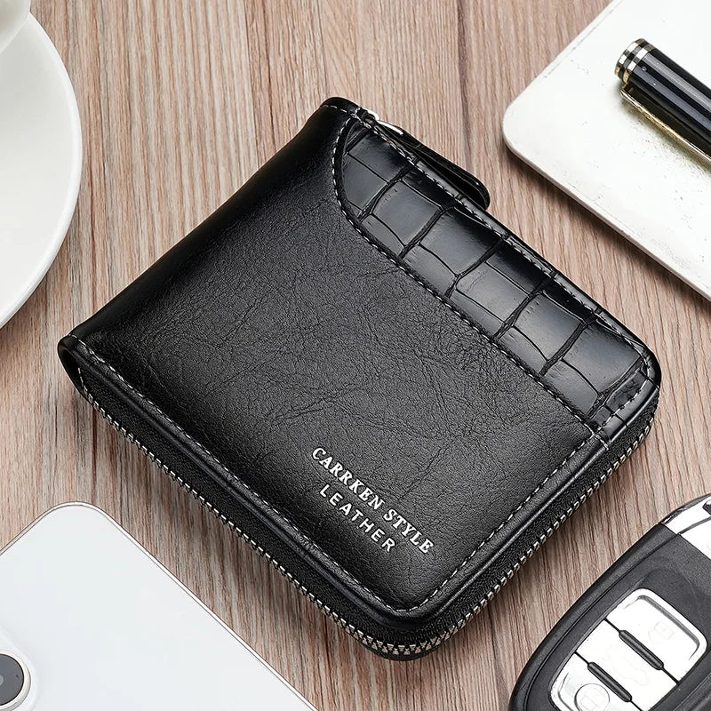 Leather Men’s Wallet Luxury Mens Purse Male Zipper Card Holders with Coin Pocket Rfid Wallets Gifts for Men Money Bag