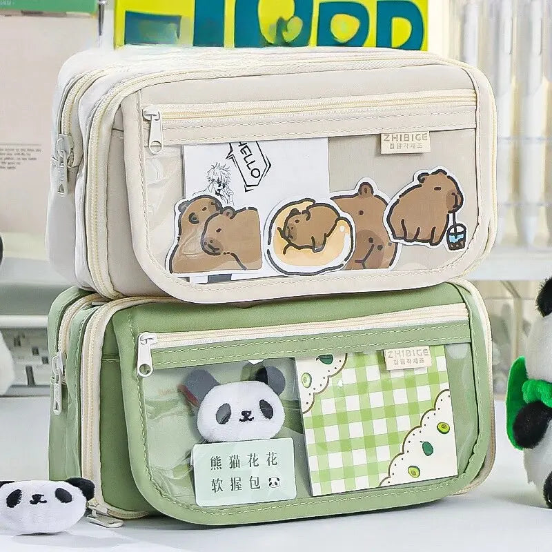 9-layer Large Capacity Pencil Case with Transparent Compartment and Magnetic Button Flip for Retrieval