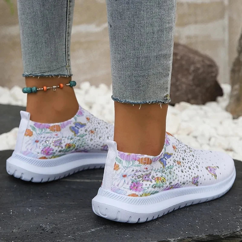 Women's Soft Printed Flats Autumn Breathable Knitted Platform Sneakers Woman Chinese Style Flowers Casual Shoes Plus Size 43