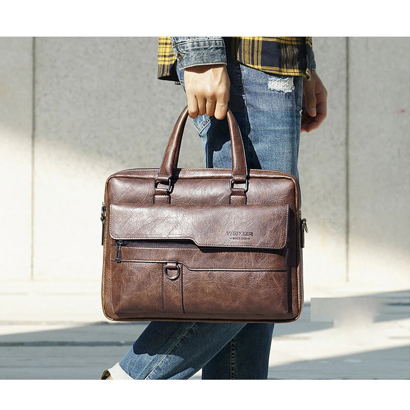 Men'S Briefcase Bag PU Leather Vintage Laptop Handbags Computer Shoulder Business Tote Messenger Breifcases Bag Male Husband