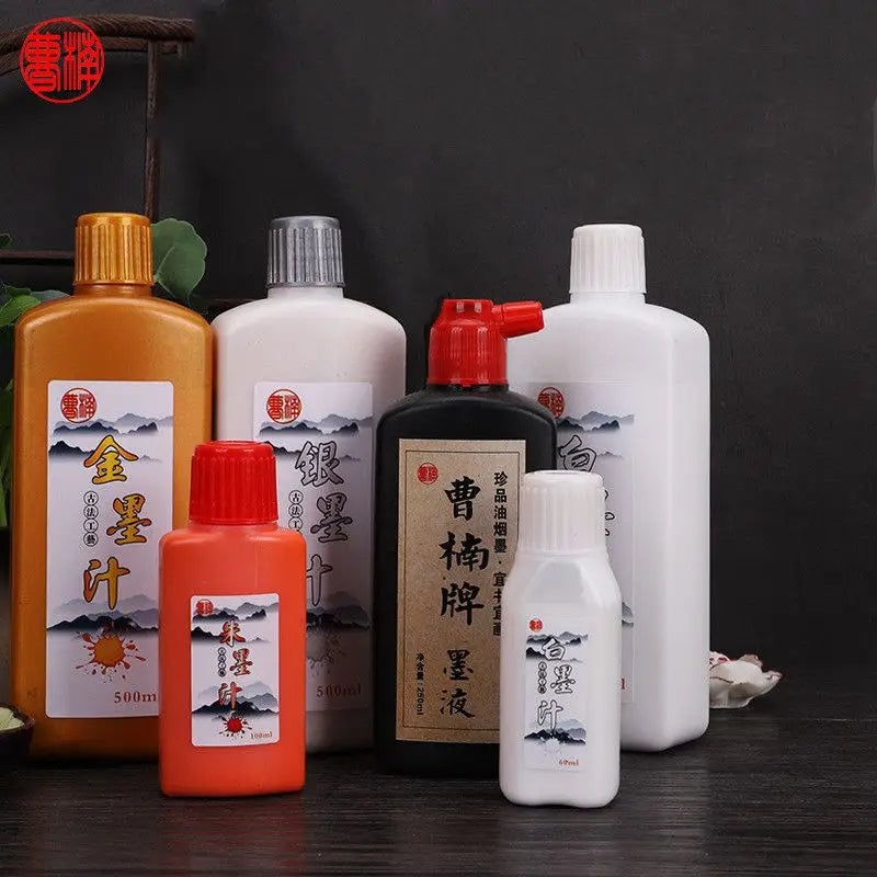 60ml Gold/Silver/White/Red Chinese Painting Calligraphy Ink Bottle Traditional Metallic Pigment Paint For Writing Stationery