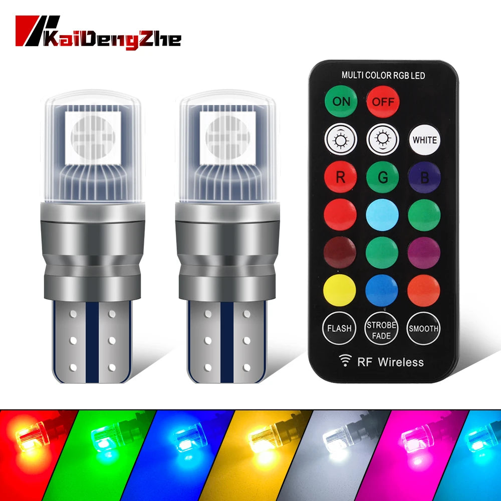 Remote Control With 2pcs RGB T10 W5W LED 194 168 5050 12v Car Dome Reading Light Automobiles Corner Lamp RGB LED Bulb