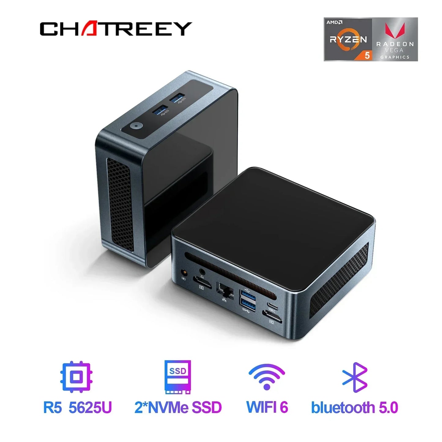 Chatreey Mini PC AN2P Ryzen 5 5625U/3550H Игровой настольный компьютер NVME SSD WIFI6 HD Windows 11 Pro