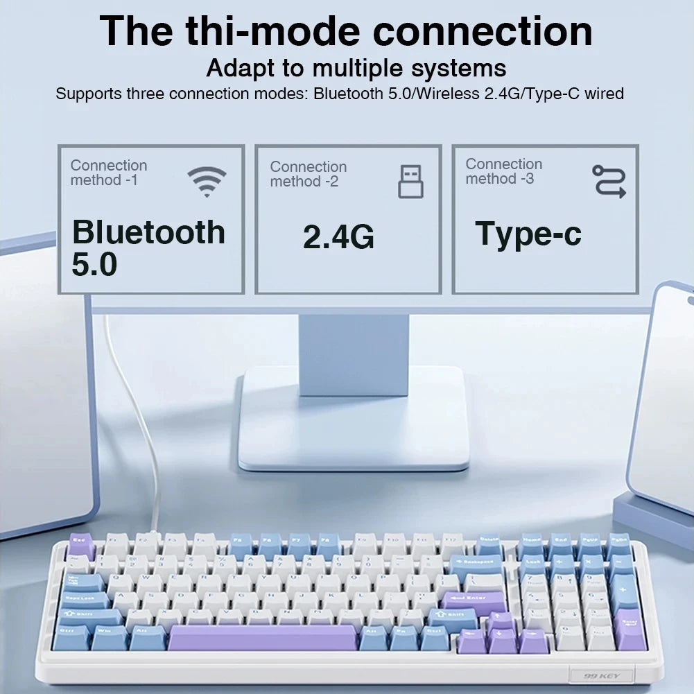 Aula F99 игровая механическая клавиатура три режима 2.4g беспроводной Bluetooth проводной горячая замена PBT прокладка RGB для ПК ноутбук геймер 99 клавиш