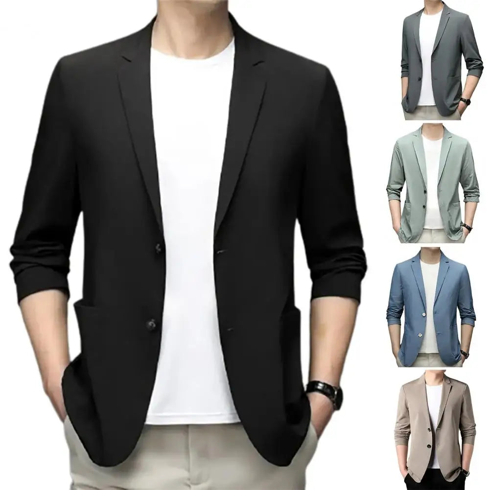 Formal Summer Suit Coat Business Coat Lapel Long Sleeves Double Buttons Straight Pockets Cardigan Loose Men thin Work Jacket