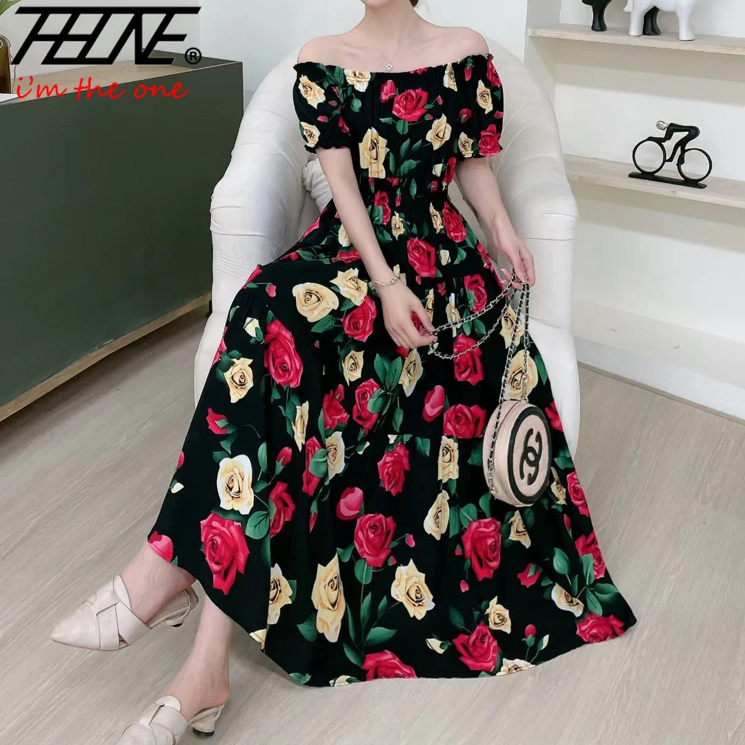 THHONE Vestidos Robe Maxi Длинное платье Женская летняя индийская одежда в богемном стиле из хлопка и льна с цветочным принтом и коротким рукавом в Корейском стиле Повседневная