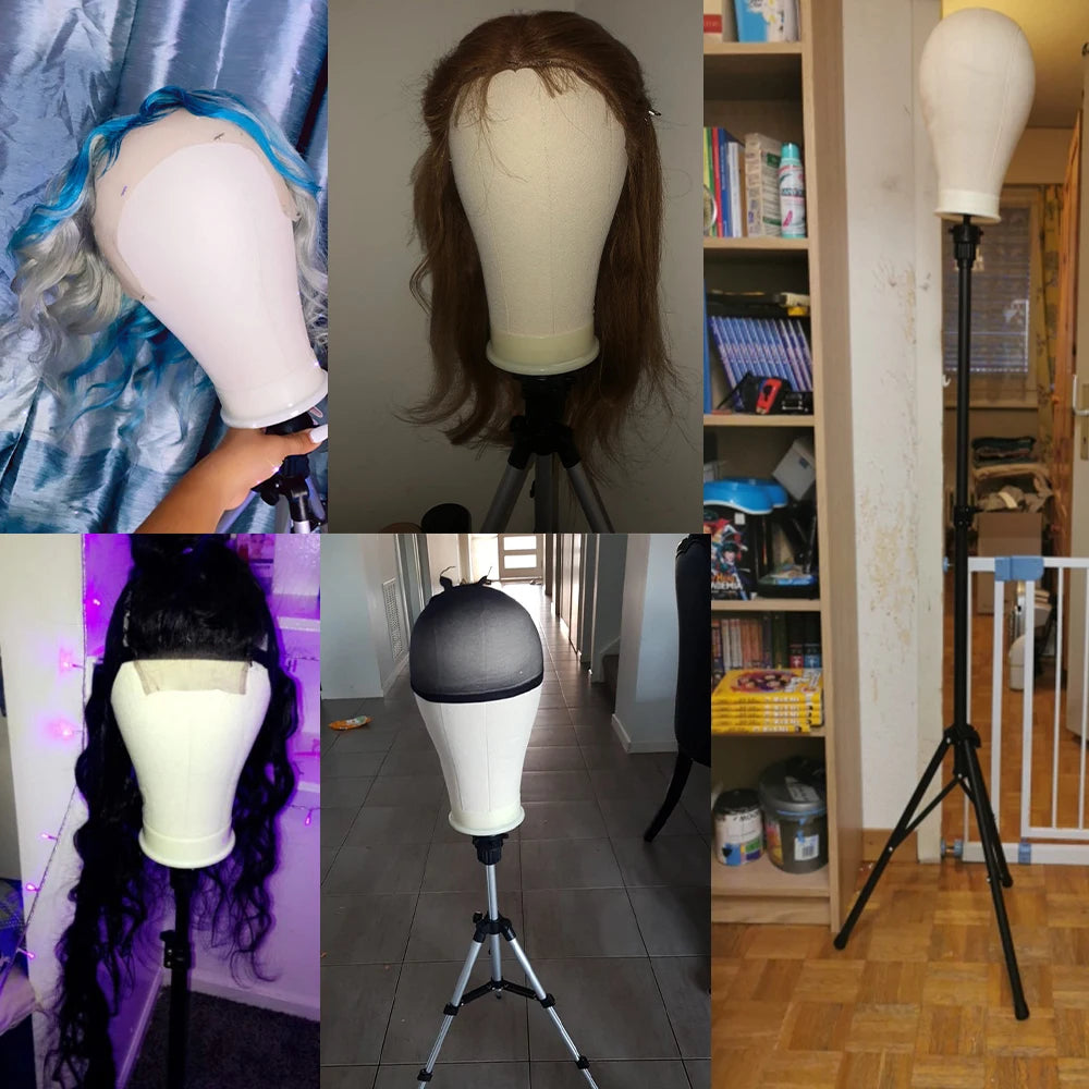 Training Mannequin Head Canvas Block Head Display Styling Mannequin Manikin Head WigTripod Stand Free Get T Pins Wig Install Kit