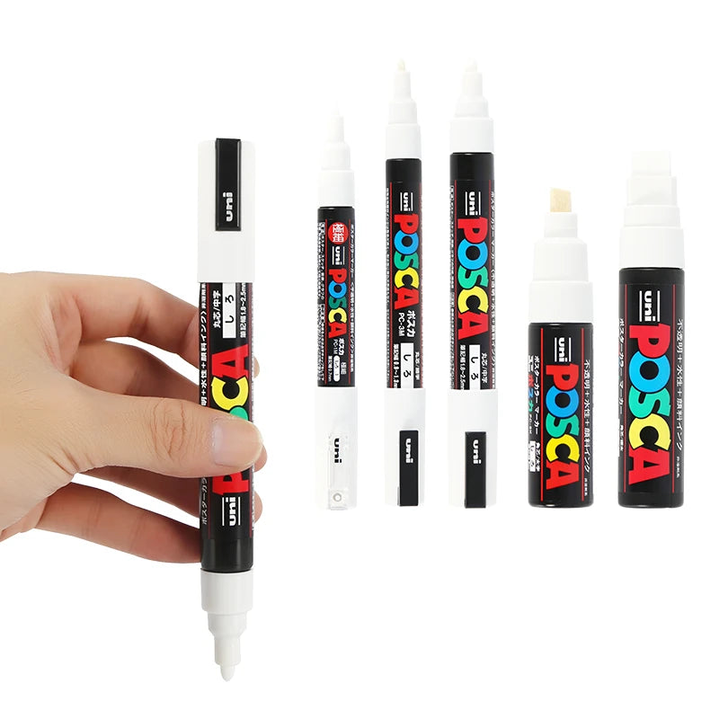 Uni Posca White Markers,Acrylic Waterproof permanente Paint Pen PC-1M 3M 5M POP Poster Advertising Art Supplies posca marcadores