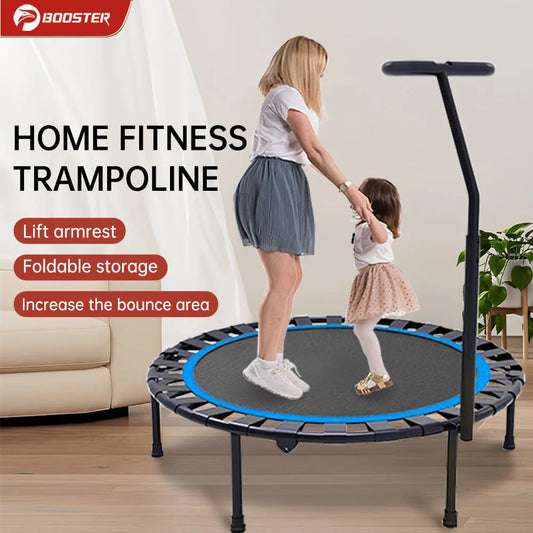 40" Foldable Trampoline Fitness Trampoline Adjustable Handrail Kids Adults Small Trampoline Outdoor Home Gym Rebounder Jumping