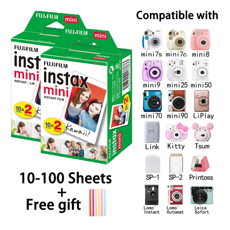 10-200 ورقة من ورق الصور ذو الحافة البيضاء من فوجي فيلم Instax Mini 11 مع الطباعة للكاميرا الفورية Mini 9 8 12 25 50s